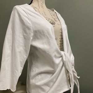 Christopher & Banks White Tie-Front Top size X 100% Cotton